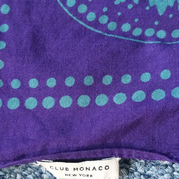 Club Monaco Pocket Square/Bandana, Unisex, 18"x18", Purple and Teal Green - Picture 2 of 3